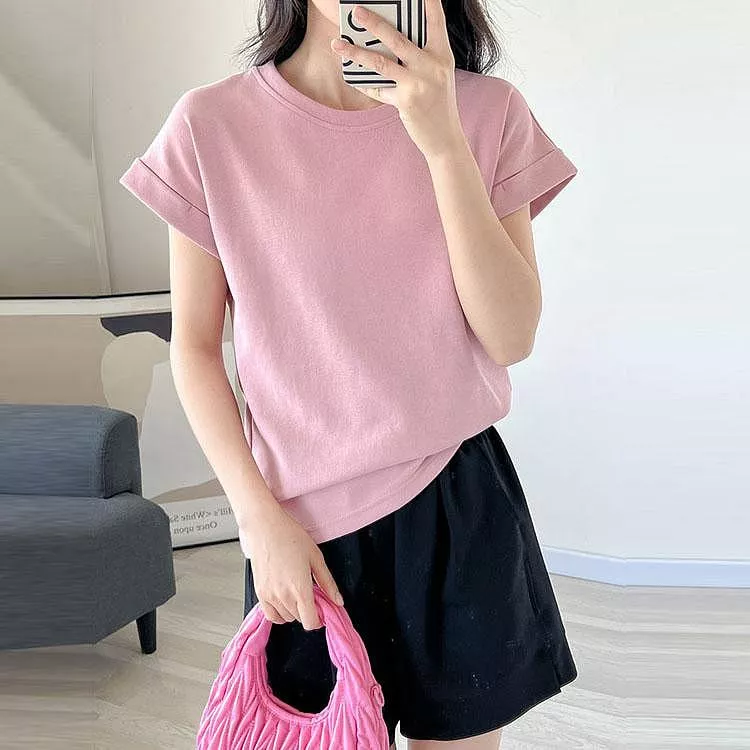 純棉小飛袖t恤打底衫純色棉質上衣