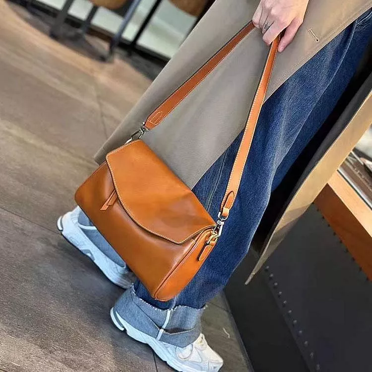 時尚植鞣頭層牛皮小方包復古腋下包單肩包