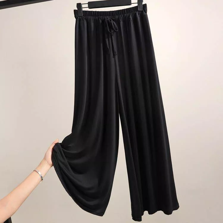 薄款莫代爾寬管褲闊腿褲大碼寬鬆直筒高腰九分褲七分褲