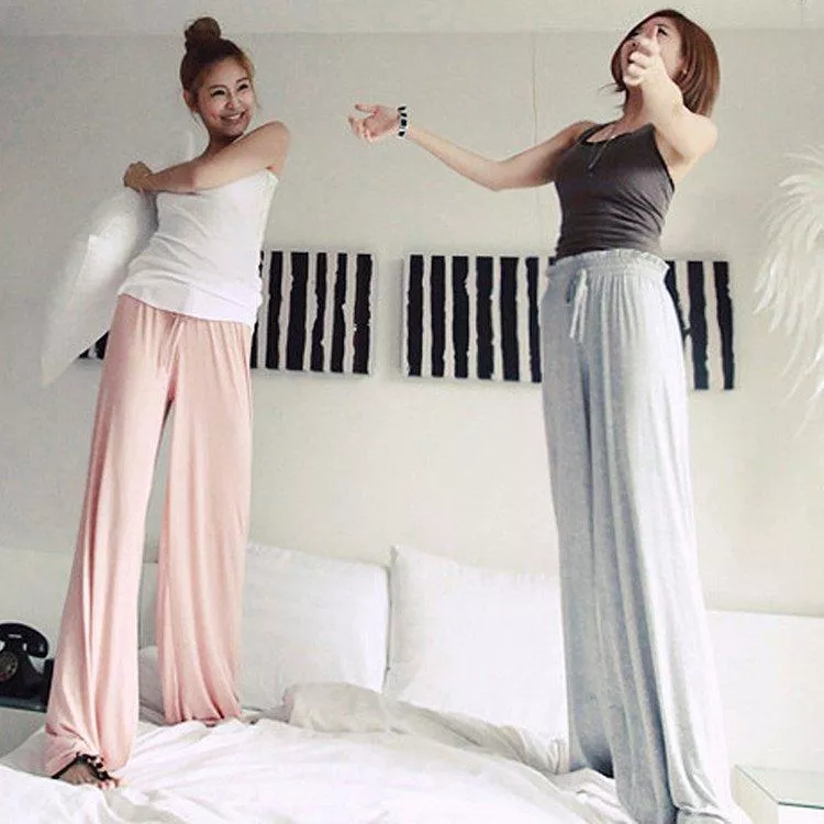 寬鬆大碼寬管闊腿褲莫代爾薄款運動褲瑜伽褲家居褲