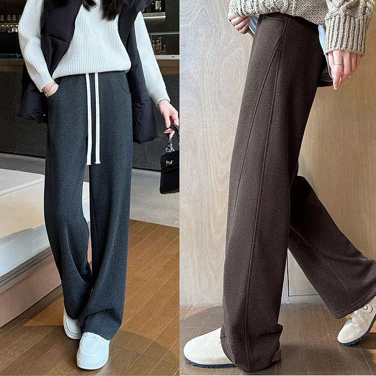 羊毛人字紋毛呢闊腿褲直筒褲彎刀香蕉褲