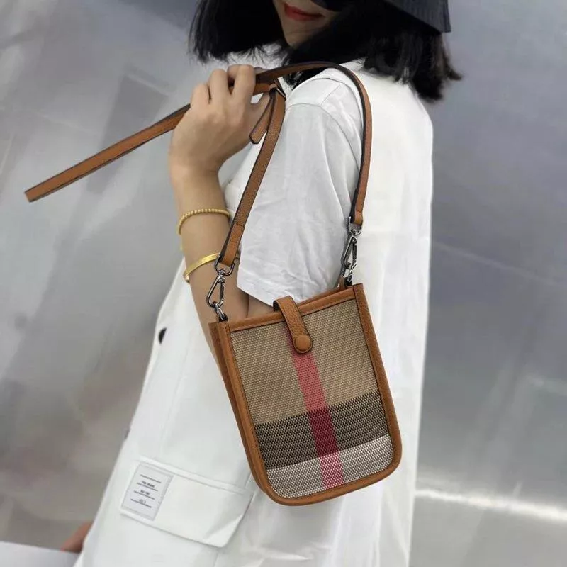 手機包格子帆布牛皮小包斜背包單肩包