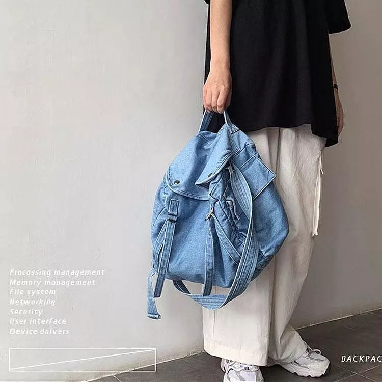 韓版時尚牛仔帆布單肩包斜背包大包
