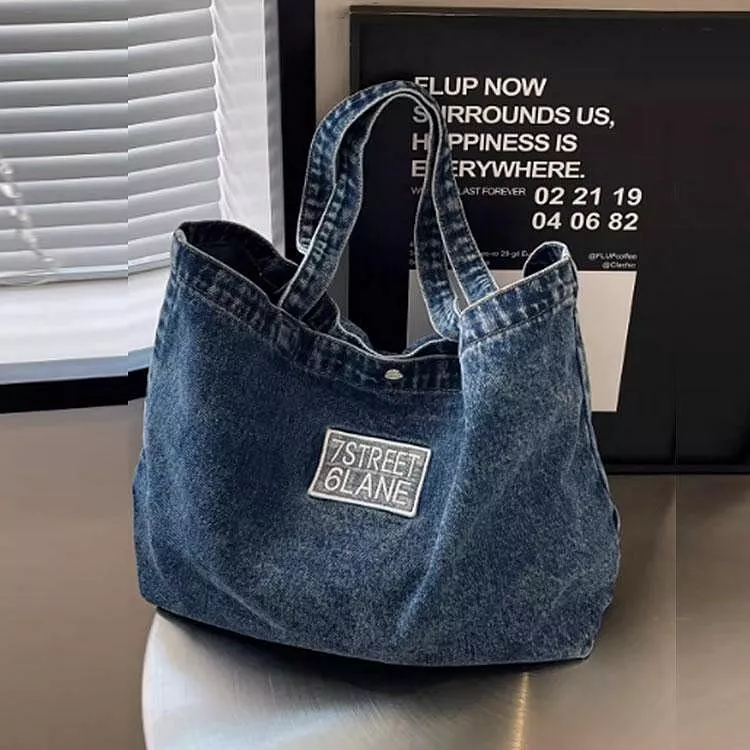 復古簡約牛仔布單肩包休閒托特包