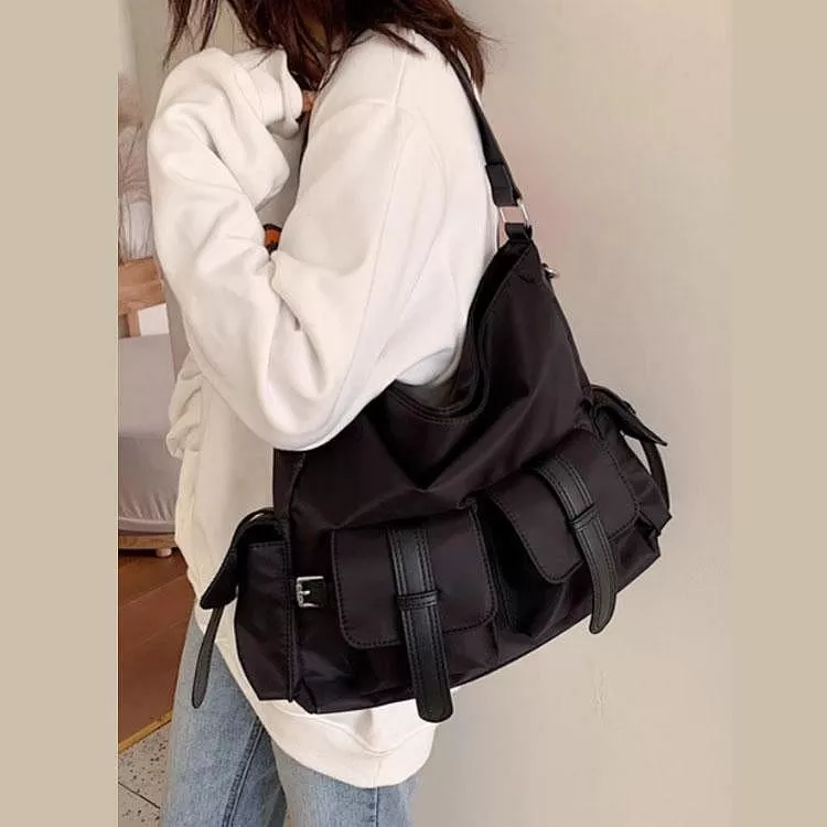 韓版大容量機車包復古男女多口袋休閒單肩包