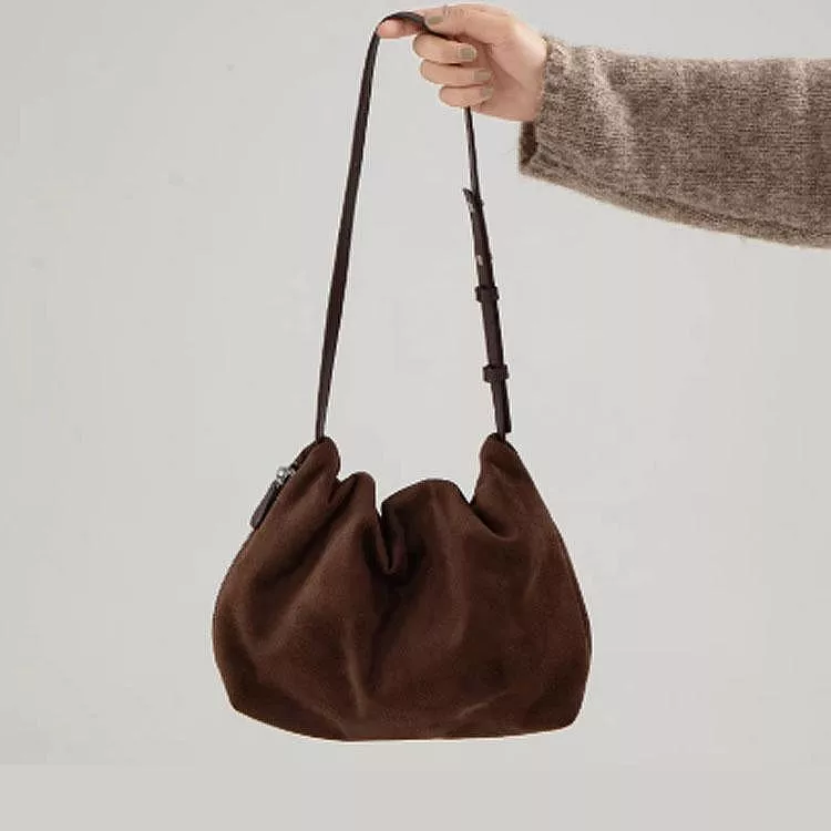 韓版復古麂皮絨褶皺雲朵包時尚潮流豹紋手提單肩包