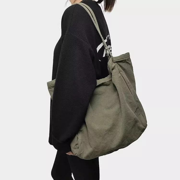 韓版簡約水洗帆布單肩包大容量托特包
