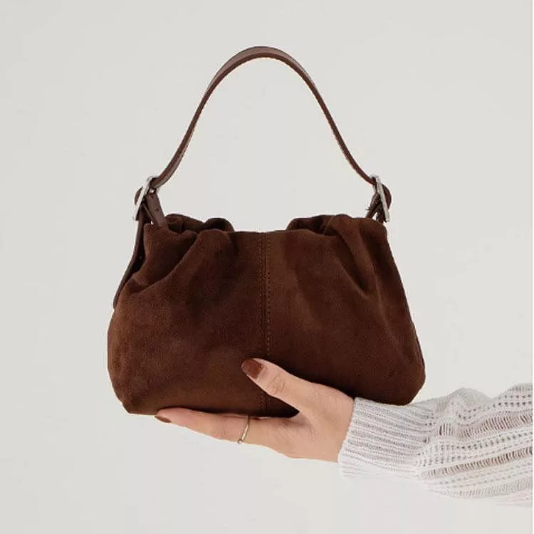 韓國復古褶皺包豹紋絨面手提斜背包