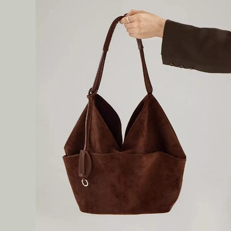 韓版復古絨面托特包百搭通勤單肩包