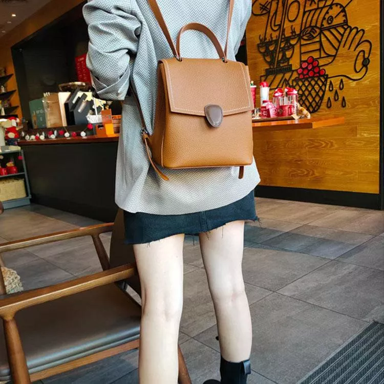 韓版撞色頭層牛皮雙肩包真皮後背包双肩包