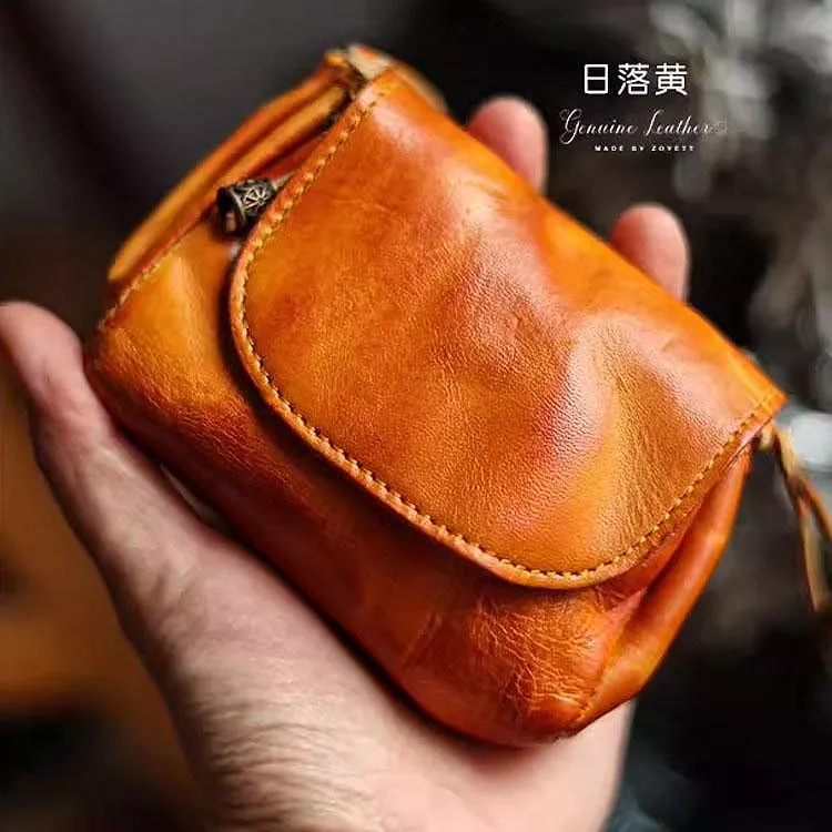 復古植鞣牛皮零錢包卡包鑰匙包