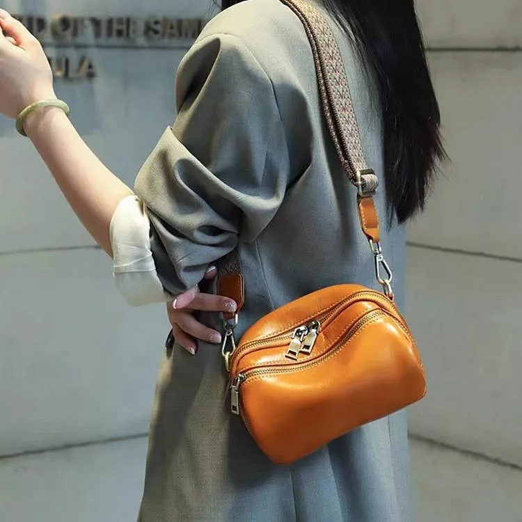 頭層牛皮饅頭小包高質感軟皮小方包