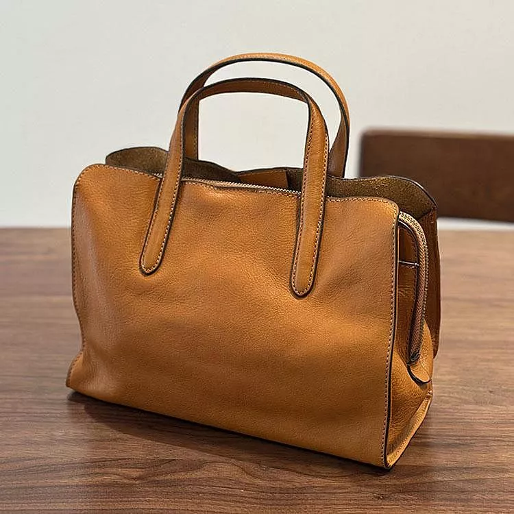 植鞣牛皮休閒托特包手提包