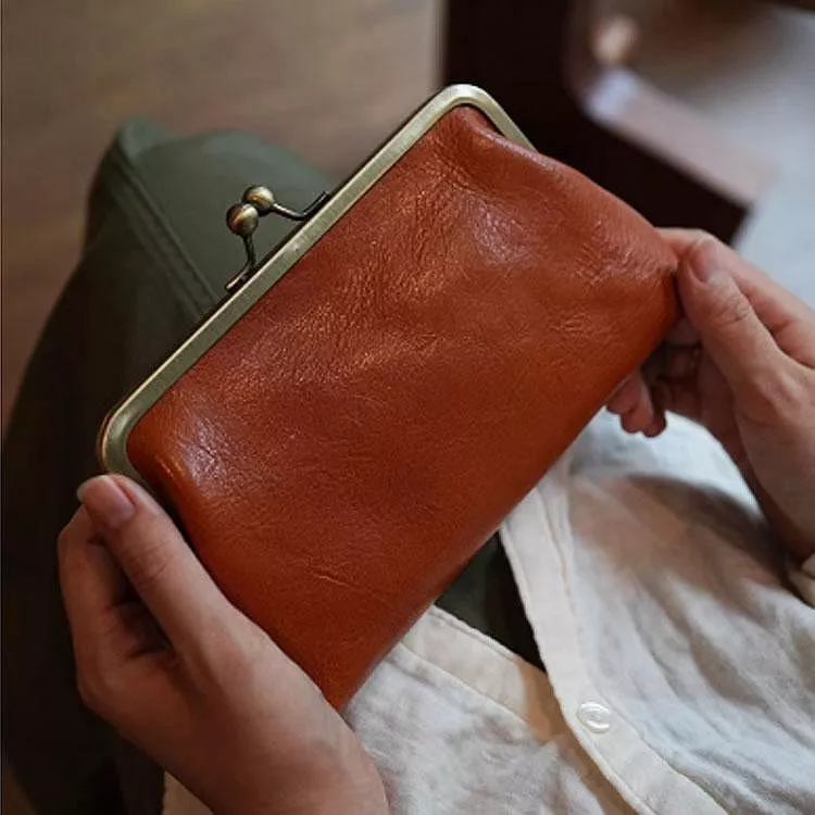 植鞣牛皮復古零錢包手拿包真皮收納包