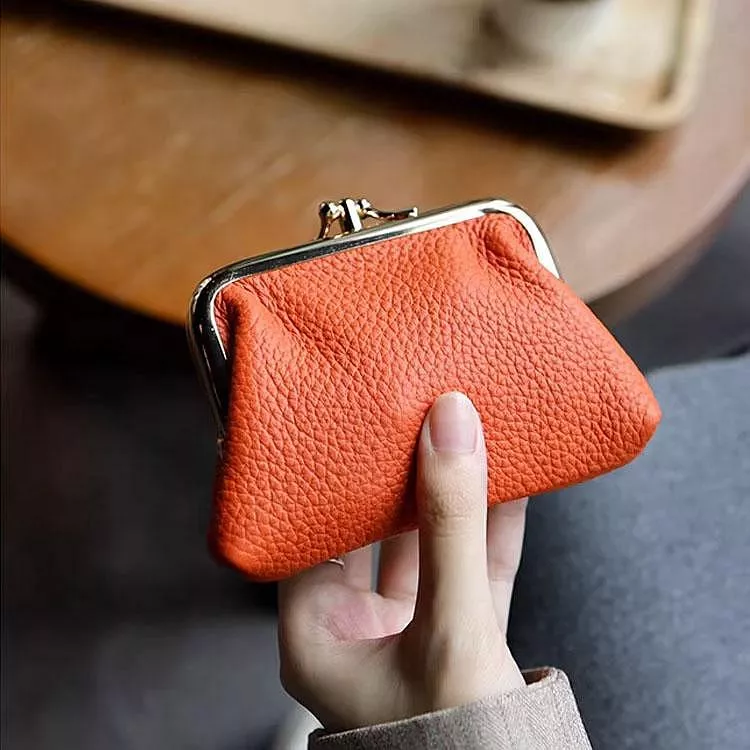 頭層牛皮零錢包迷你口金夾子包