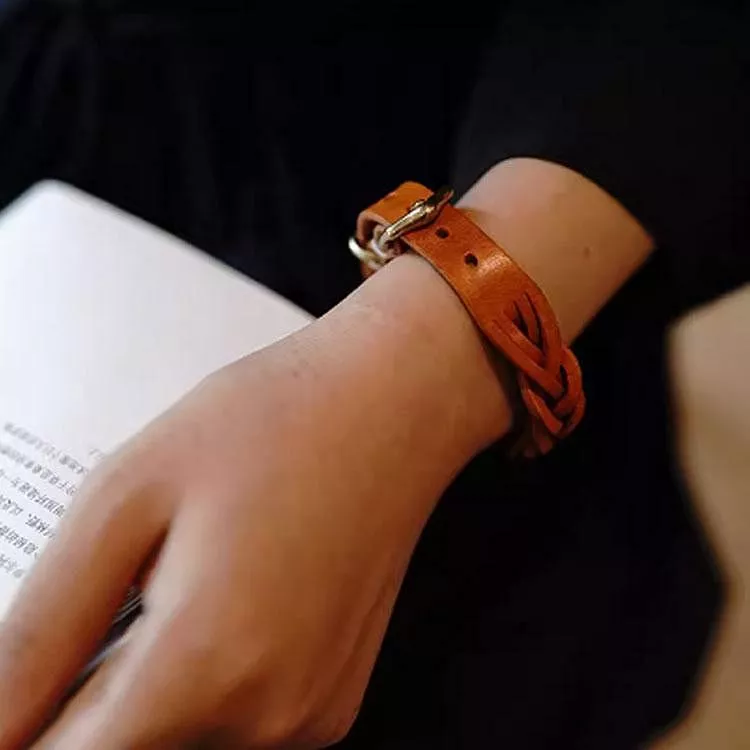 手工植鞣牛皮個性編織手環情侶手飾
