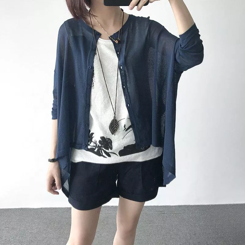 夏季寬鬆大碼薄外套亞麻開衫防曬空調衫