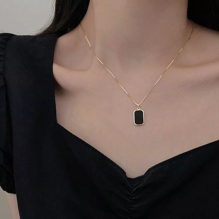 純銀幾何小方牌項鍊設計感氣質鎖骨鍊