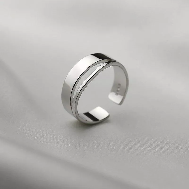925純銀戒指設計款雙層光面個性開口式戒指