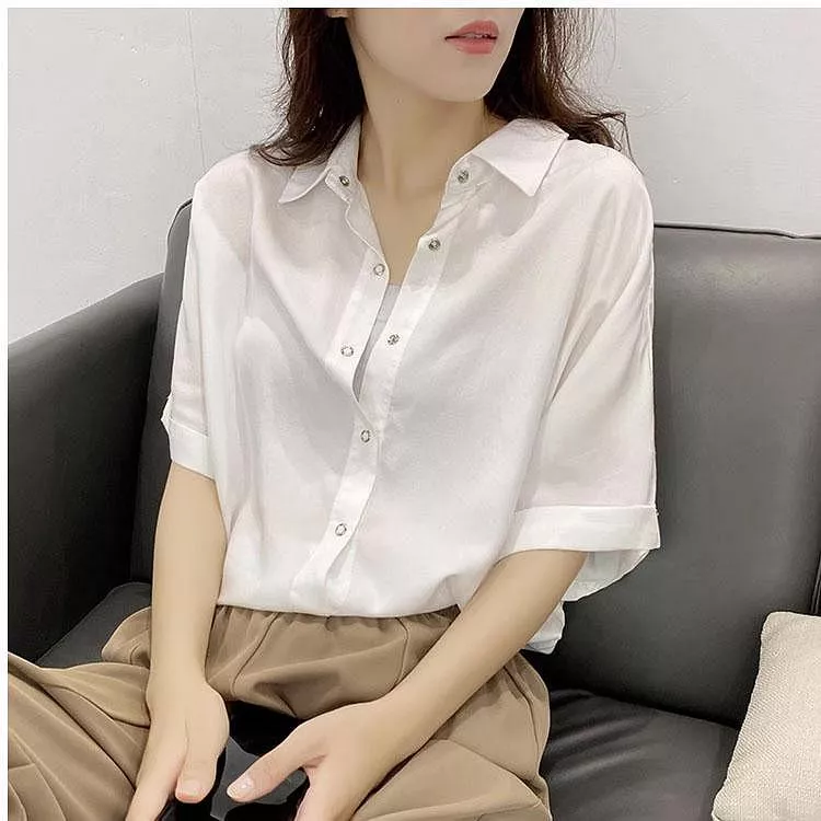 五分袖天絲薄款牛仔襯衫顯瘦襯衫