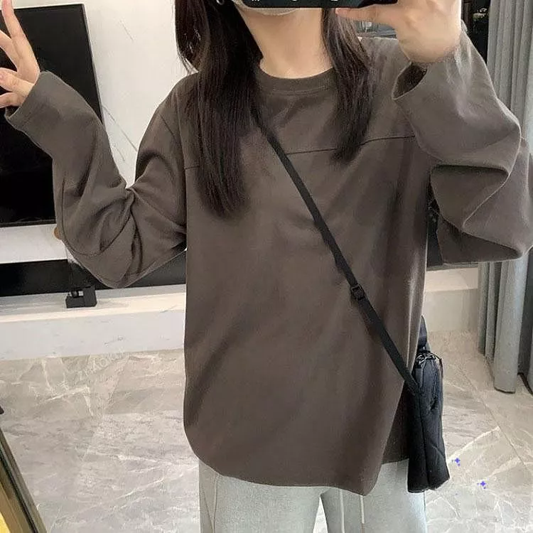 韓版雪花棉寬鬆百搭圓領長袖T恤休閒上衣