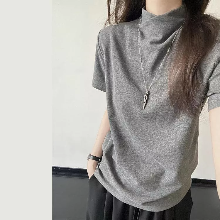 韓版正肩修身小高領短袖t恤上衣