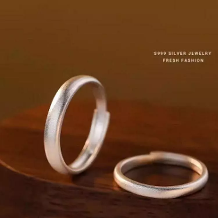 S999純銀開口磨砂戒指情侣對戒情人節禮物