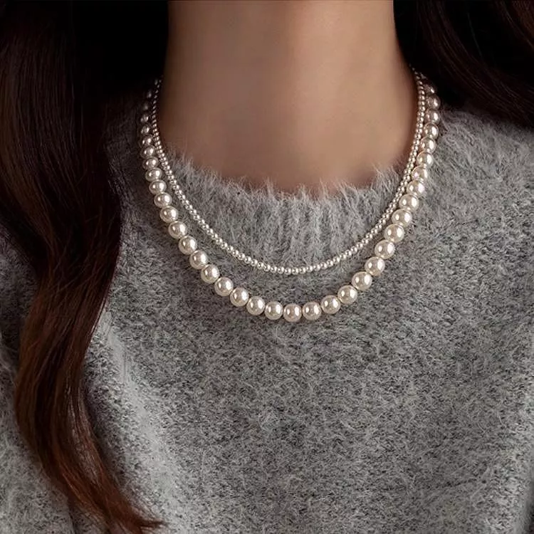 珍珠+米珠項鍊毛衣鏈氣質鎖骨鏈