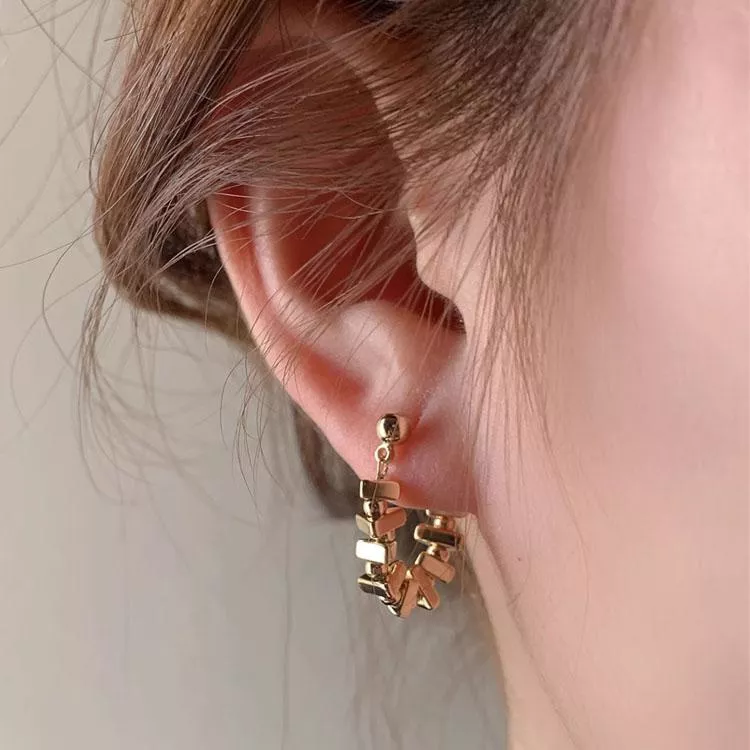輕奢金屬方塊鏈條耳環