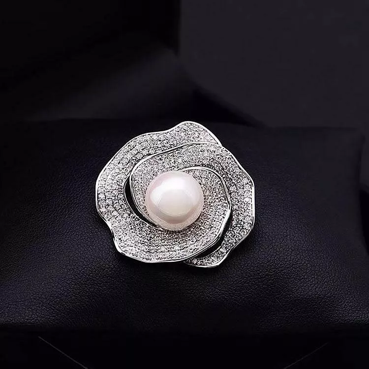 立體質感山茶花小胸針西裝大衣珍珠胸花别針配飾