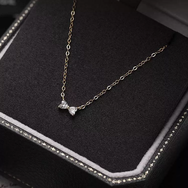 S925純銀鍍14K金蝴蝶結鋯石項鏈鎖骨鏈