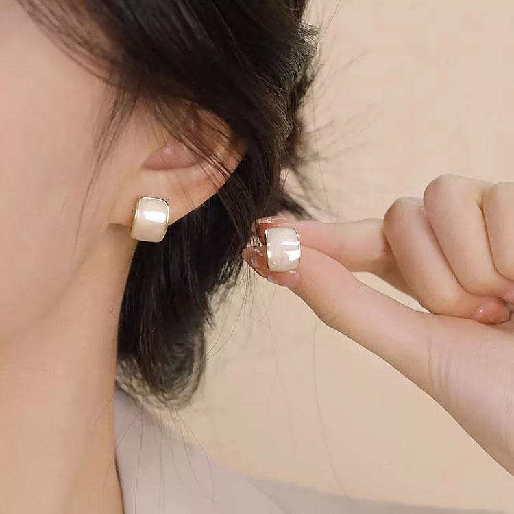 韓國S925純銀針氣質滴釉耳環耳飾