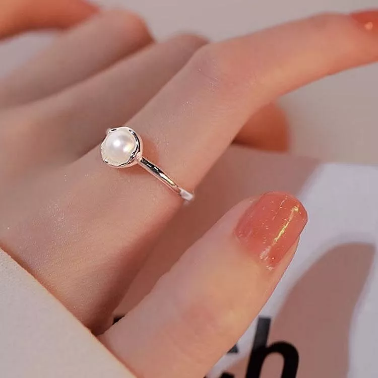 純銀天然珍珠戒指氣質開口戒