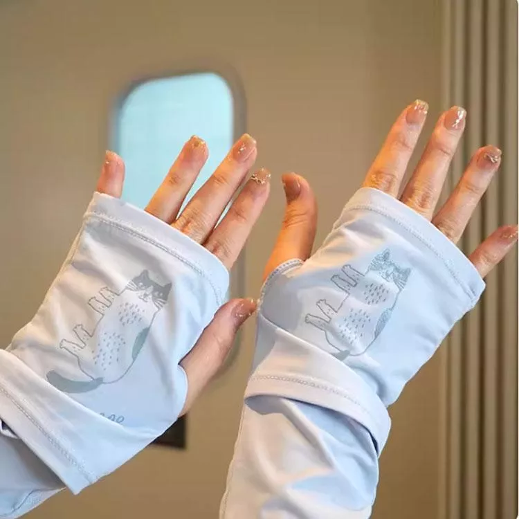 日本貓咪涼感冰絲防曬袖套防紫外線透氣護臂袖套