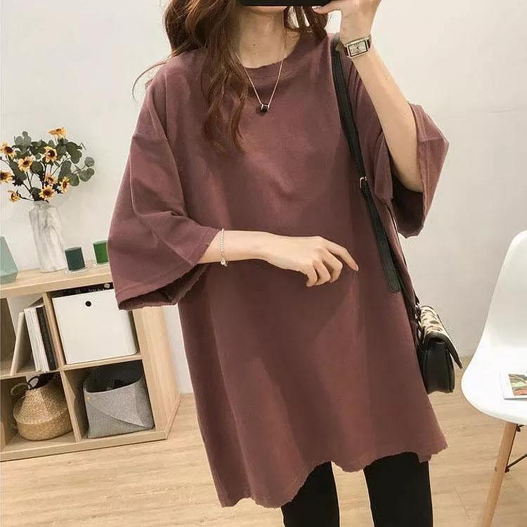 寬鬆大碼柔軟水洗棉五分袖T恤