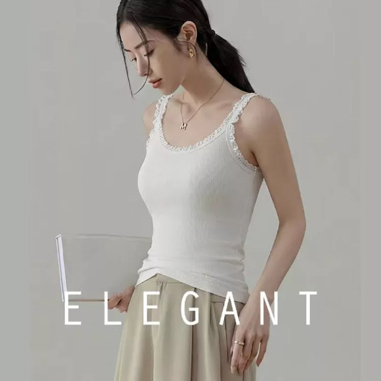 韓版木耳蕾絲花邊背心內搭無袖上衣短款吊帶打底衫