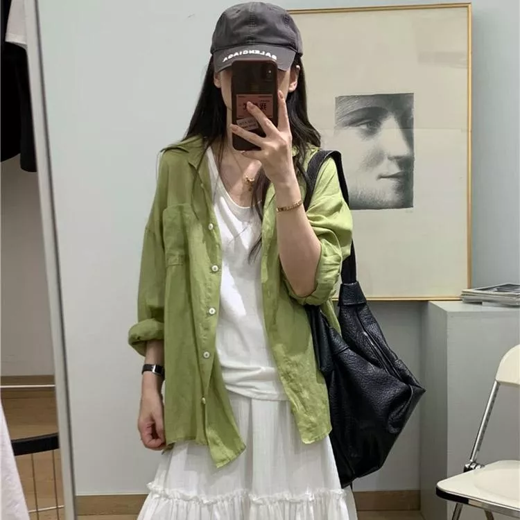 輕盈天絲苧麻長袖襯衫透氣防曬上衣