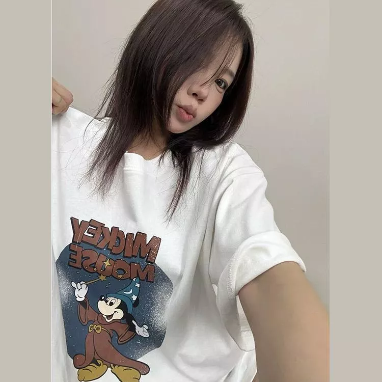 美式純棉高質感卡通印花T恤寬鬆短袖上衣