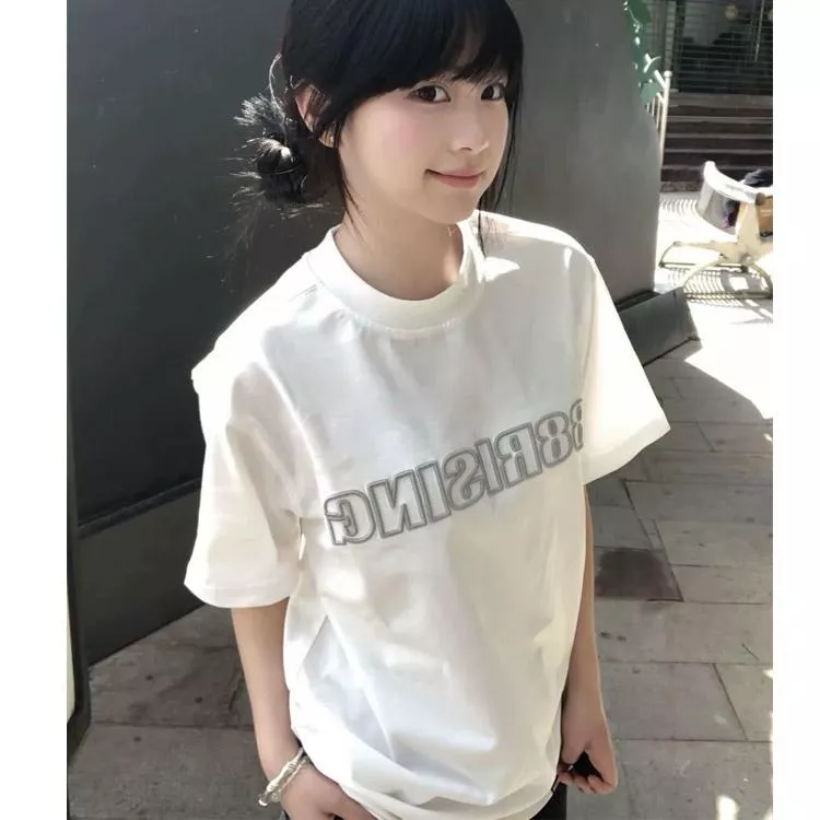 美式質感刺繡字母短袖純棉t恤