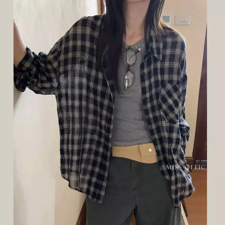 韓系慵懶感超百搭格紋襯衫