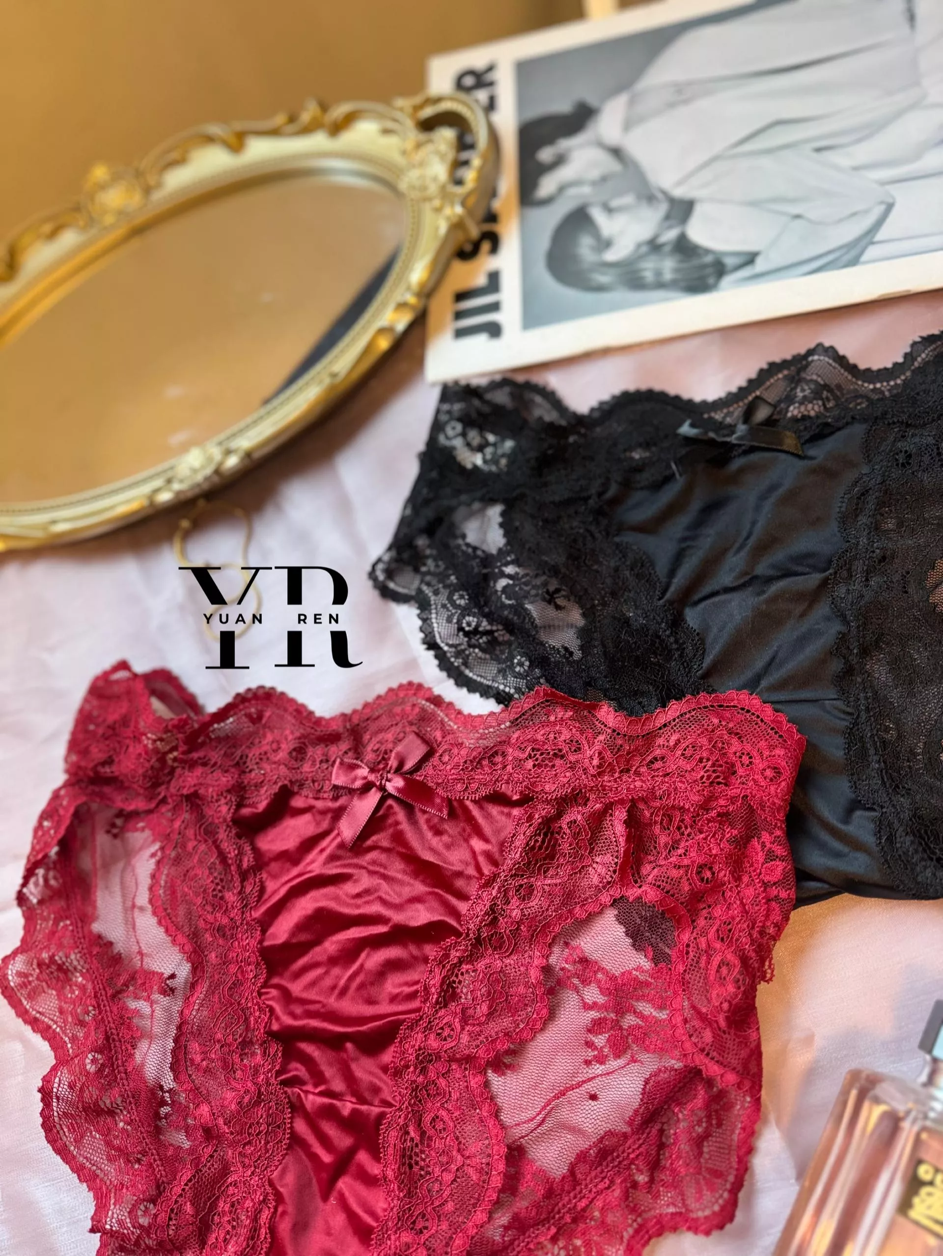 法式緞面性感蕾絲內褲(M/L)-PT109