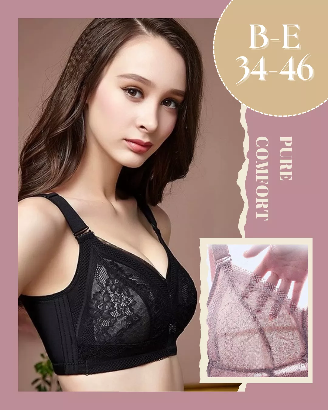 超薄透0.3CM蕾絲加高包覆內衣(B-E/34-46)-BAR303