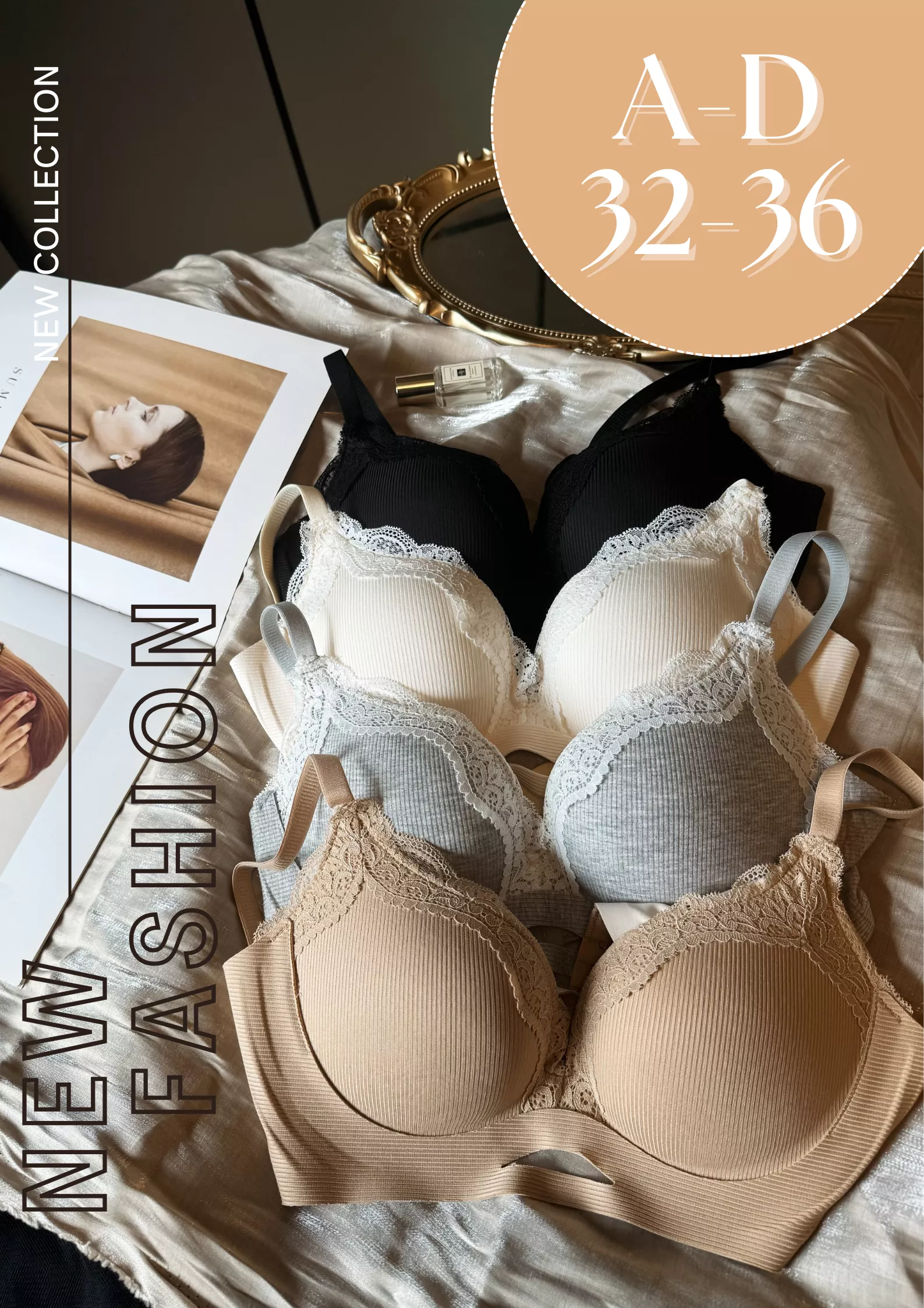 5D爆乳無痕蕾絲內衣 厚杯3CM(A-D/32-36)-BAR166