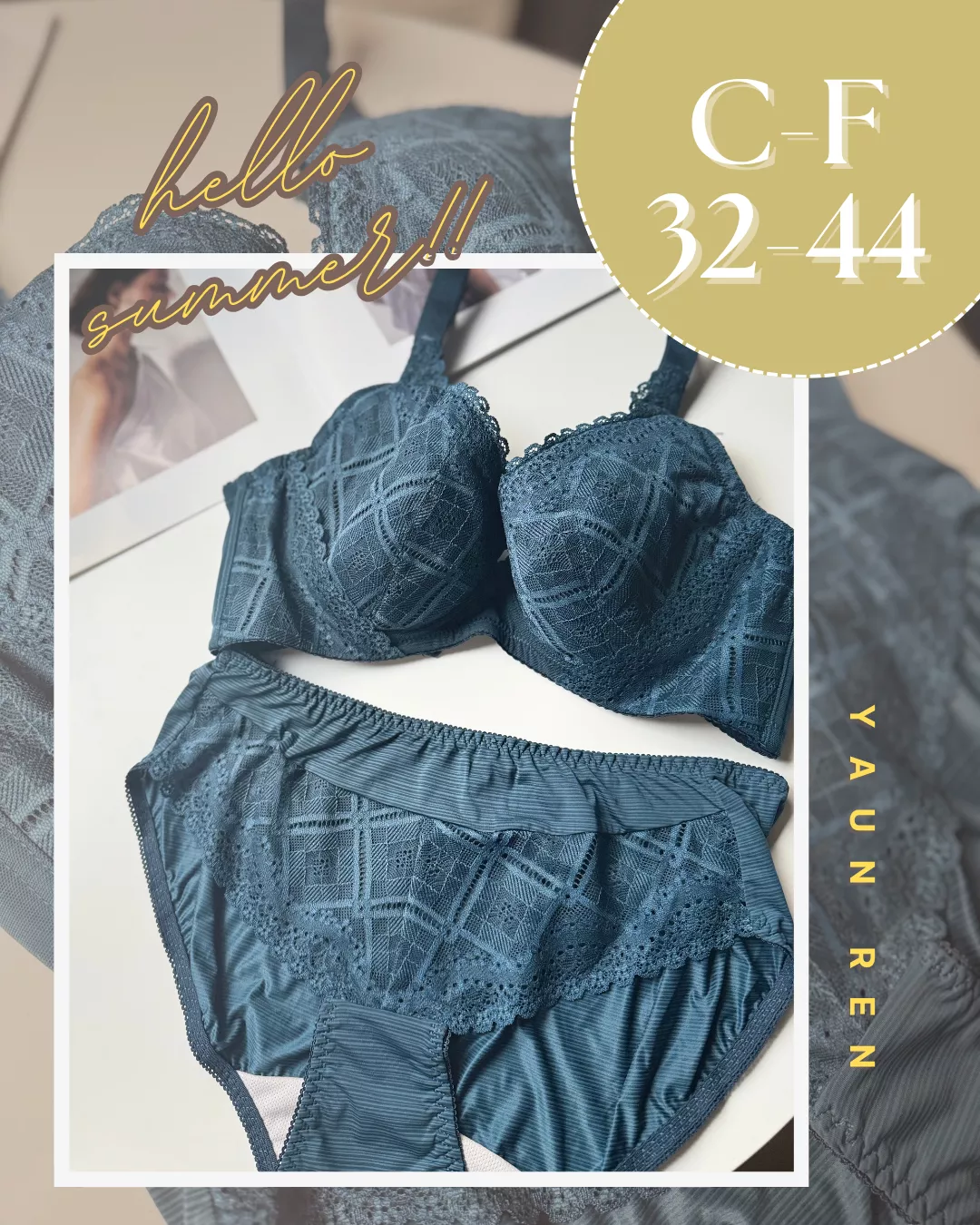 〔MIT台灣製〕大胸顯瘦側壓集中鋼圈蕾絲內衣-孔雀藍-BAR350-5