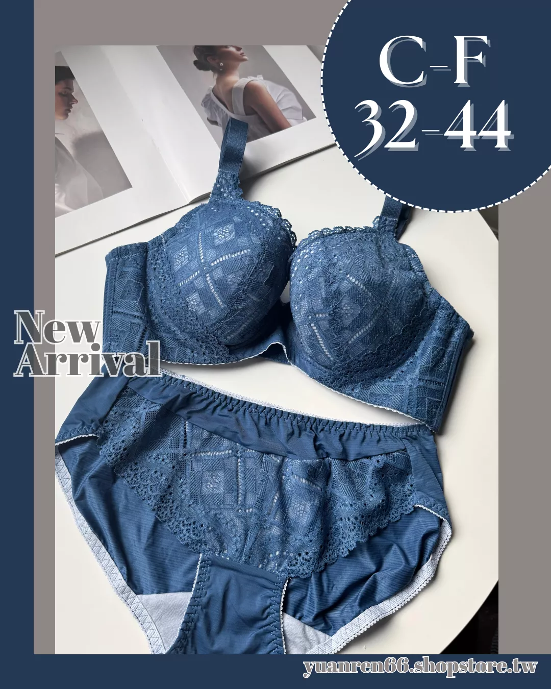 〔MIT台灣製〕大胸顯瘦側壓集中鋼圈蕾絲內衣-海洋藍-BAR350-4