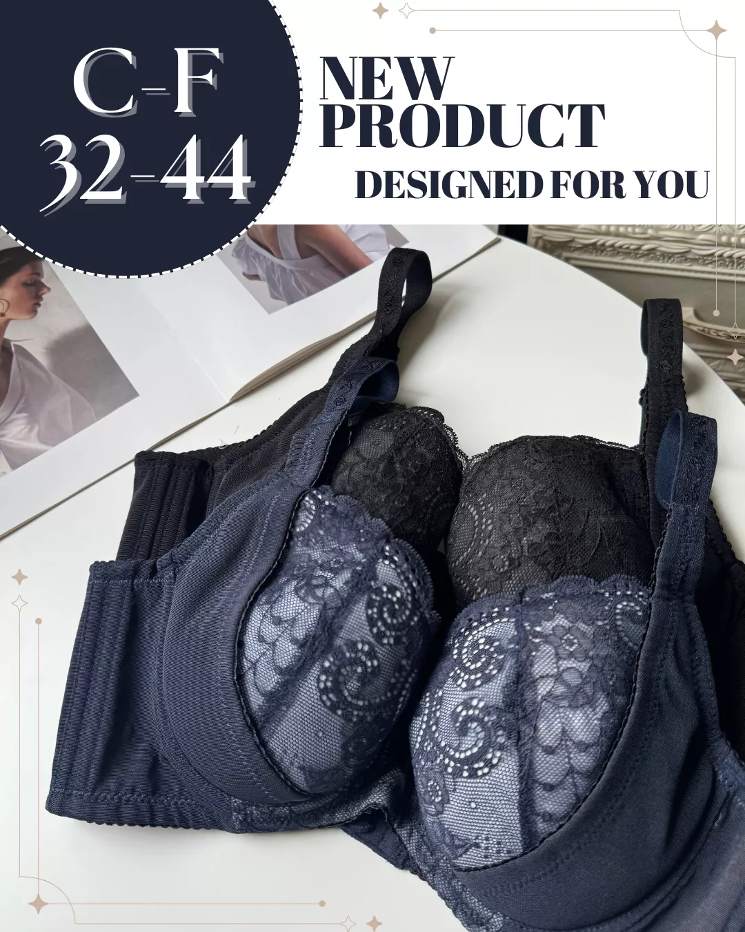 〔MIT台灣製〕大胸包覆側加高鋼圈蕾絲內衣-深藍-BAR352-4