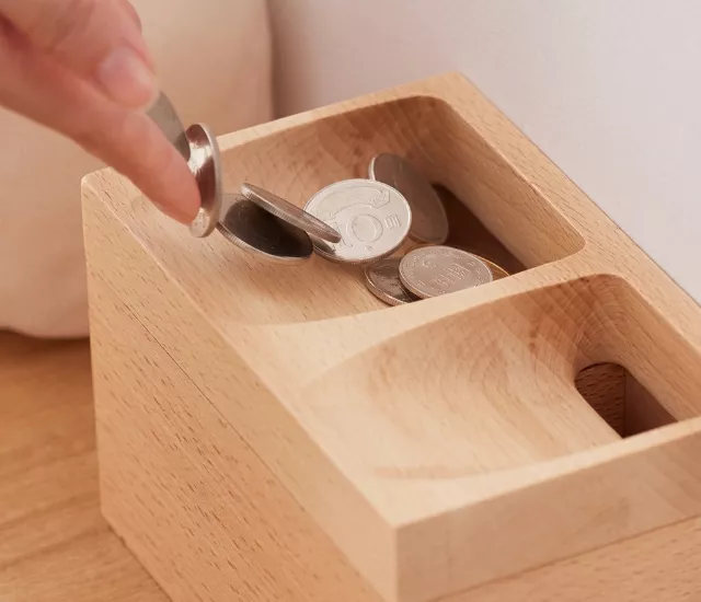 【童心木】超滑順原木零錢盒｜存錢筒 / 雙格收納盒 / 桌面小金庫