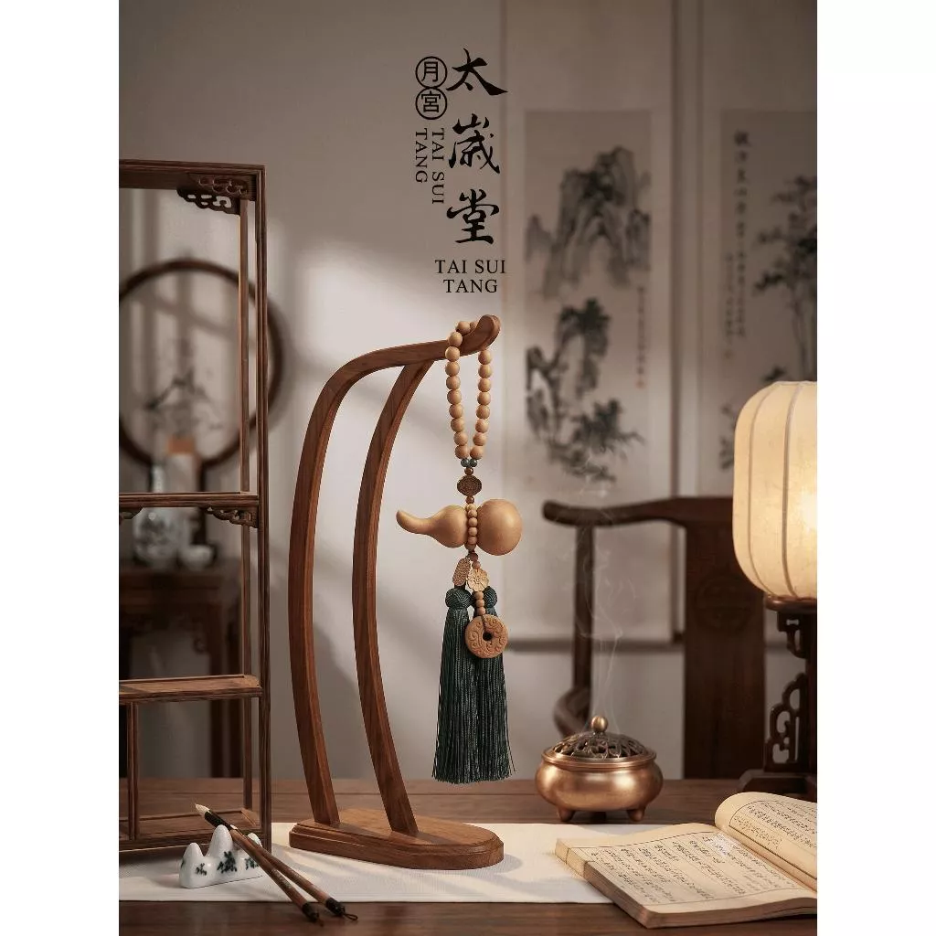【太歲堂】碧影福祿木質掛飾｜碧玉珠串搭墨綠流蘇・辟邪招財・車掛包掛・新中式文創禮物 讓開運伴隨清幽古韻