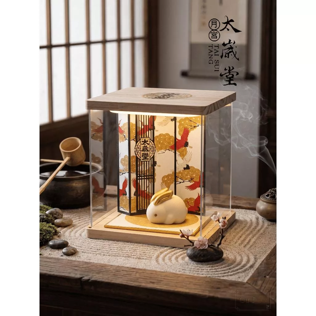 【太歲堂】歲和登齋・瑞兔銜金｜瑞兔銜金古典屏風微造景擺件展示盒・新中式桌上型鎮宅安奉雅飾 辦公桌玄關 質感禮物