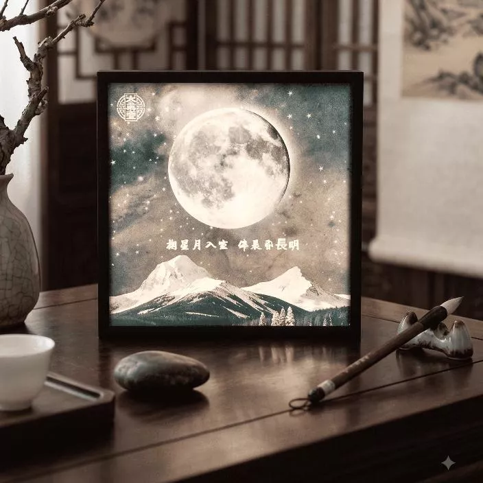 【太歲堂】月明雪嶺，清音共賞｜藍牙音響LED燈箱・中式禪意床頭氛圍燈・茶道書齋桌面擺件・音樂小夜燈伴手禮